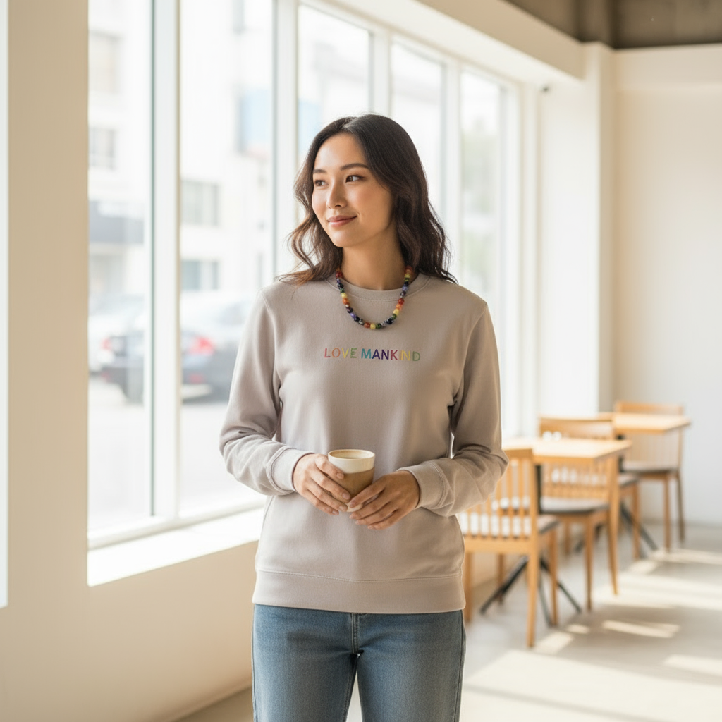 "Love Mankind" Rainbow Sweatshirt in Beige